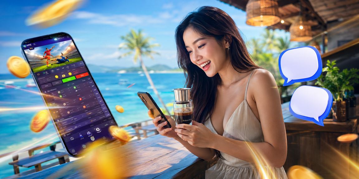 Người dùng tại Phú Quốc mở ứng dụng casino trực tuyến bên ly cà phê buổi sáng