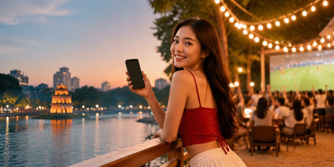 Người dùng nữ tại Sài Gòn mở ứng dụng casino trực tuyến trên điện thoại thông minh