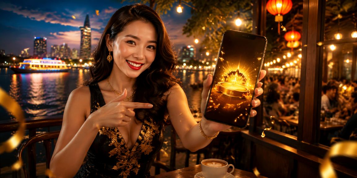 Người dùng VIP tại Sài Gòn kiểm tra bonus và phần thưởng trên điện thoại bên cà phê